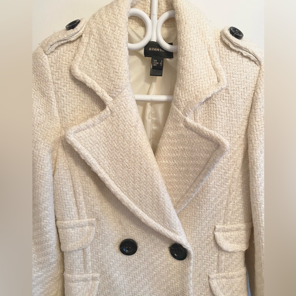 Mango Elegant Cream Double-Breasted Women's Coat - Picture 5 of 7